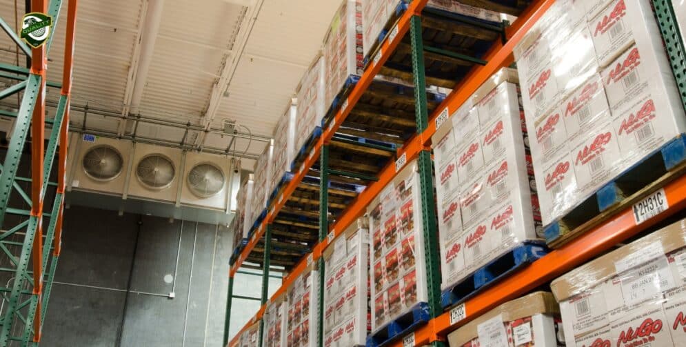 Modern high-quality storage facility with organized racks and forklifts in operation